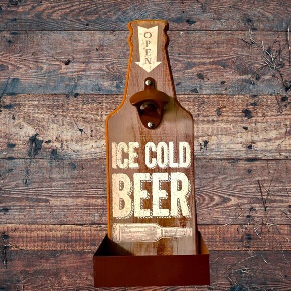Beer Bottle Opener l Wood Plaque l Bottle-cap bin l 3 styles l Wall hanging New - Picture 5 of 8